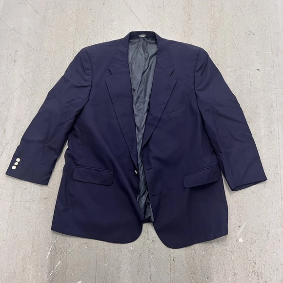 Burberrys Navy Blue 100% Wool Blazer Gold Crest Buttons 2 Button Jacket 44R–46R‎